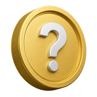 3D gold coin featuring a question mark, decorative element on the FAQ page